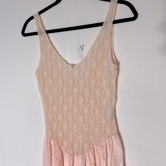 Vintage Baby Pink Lace Top W Satiny Skirt Midi Length Slip Dress Lingerie M - Picture 8 of 12